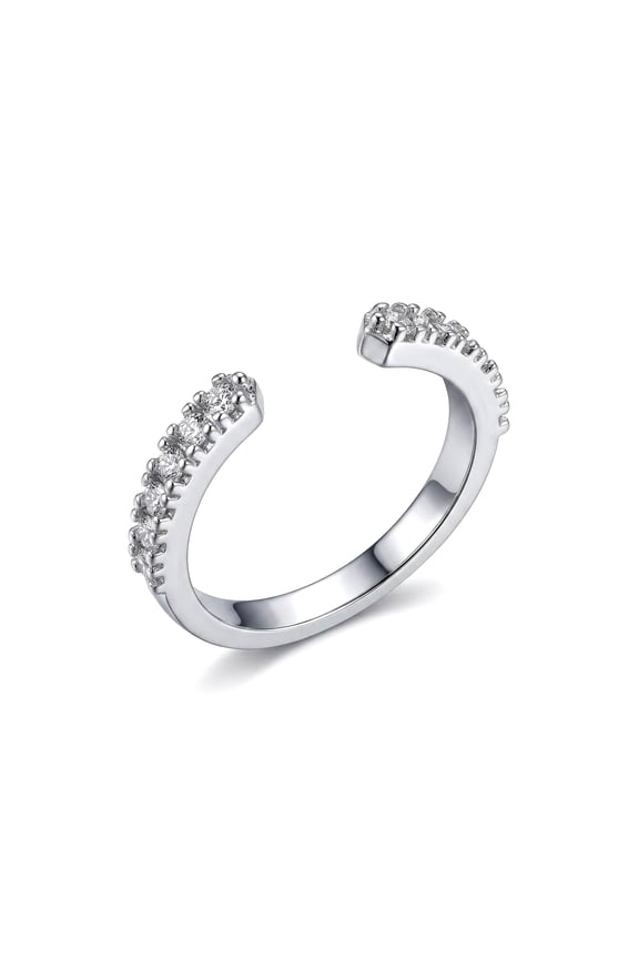 Open Adjustable Ring for Women | Rhodium Plated Cubic Zirconia Wrap Ring