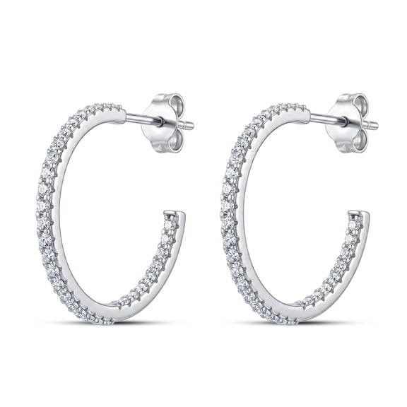 Charmsy Silver Cubic Zirconia Hoop Earrings for Women - Sparkling CZ Round Crystal C-Shape Hoop Earrings