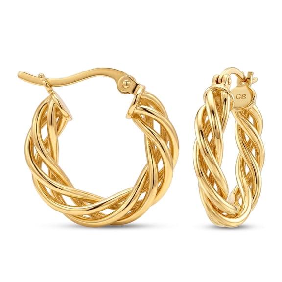 Charmsy Twisted Hoop Earrings for Women - 14K Gold Plated Braided Hoop Earrings | Hypoallergenic Lightweight Twisted Rope Round Hoop Earring for Women Trendy 20MM