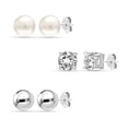 thumbnail image 1 of Charmsy Women’s 3-Pair Stud Earrings Set – 925 Sterling Silver Post CZ Ball Earrings & Freshwater Pearl Studs, 6mm, 1 of 4