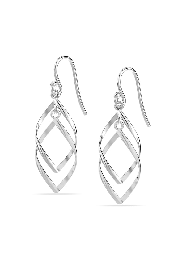 Women's Twisted Drop Earring 925 Sterling Silver Post Twisted Dangle Fish-Hook Linear Marquise French-Wire Earrings 38mm