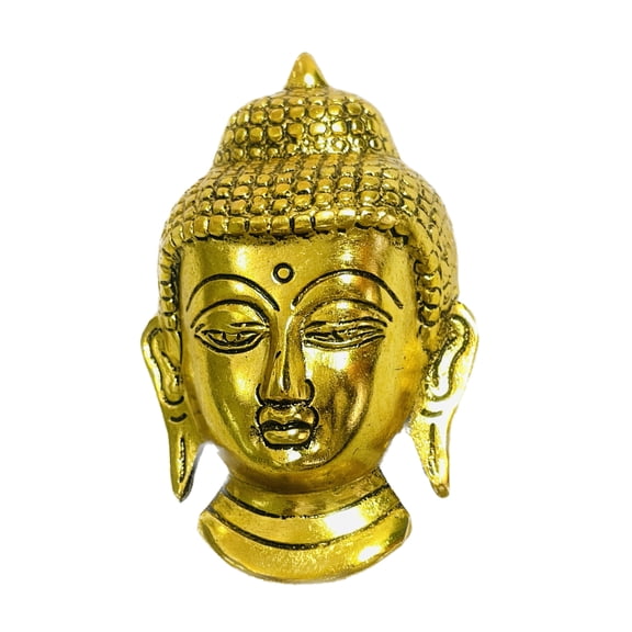 Charmy Crafts Metal Lucky Charm Small Buddha Face Wall Hanging Showpiece (Golden) - 5 inches Height