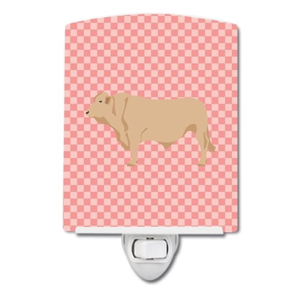 Charolais Cow Pink Check Ceramic Night Light