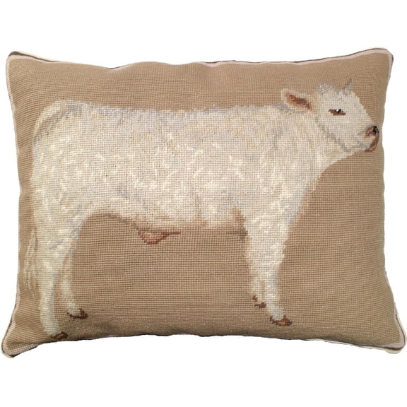 Charolais Wool Pillow with Velvet Back for Rustic Charm