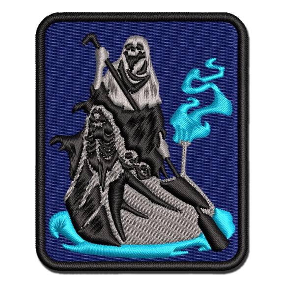 Charon Ferryman Acheron River Styx Death Skull Applique Multi-Color Embroidered Hook & Loop Patch - 2.0 Inch Mini