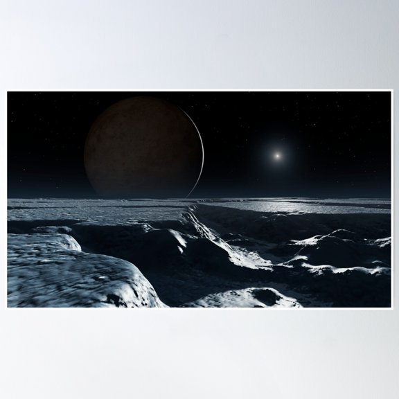 Charon Seen From Pluto Poster Wall Art, Modern Wall Decor, 12x18 UNFRAMED