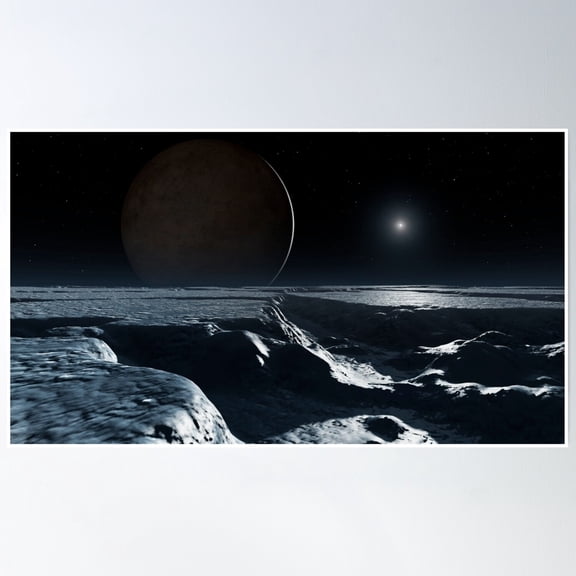 Charon Seen From Pluto Poster Wall Art, Modern Wall Decor, 8x12 UNFRAMED