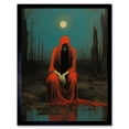 thumbnail image 1 of Charon in Red Cloak Beksinski Inspired Conceptual Artwork Full Moon Barren Landscape Art Print Framed Poster Wall Decor 12x16 inch, 1 of 5