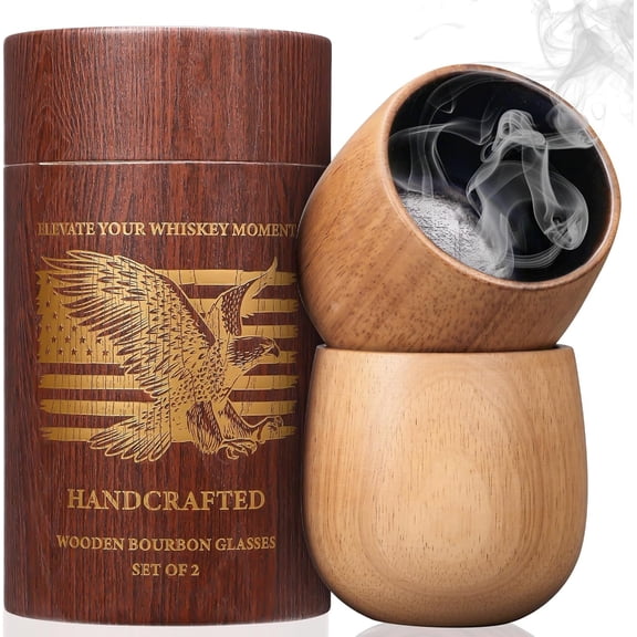 Charred Oak Glasses, 11oz Handcrafted Oak Tumbler, Gifts for Men Dad Husband , for Father's Day Birthday Christmas (2 Pack)