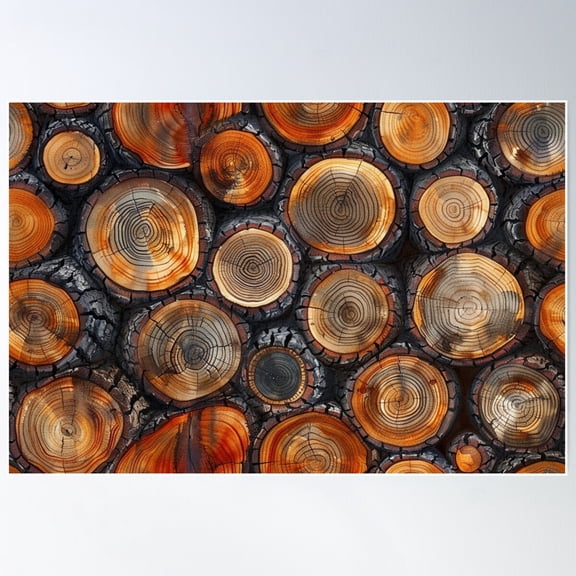 Charred Timber Stack Texture Poster Wall Art, Modern Wall Decor For Living Room Bedroom, 24x36 UNFRAMED