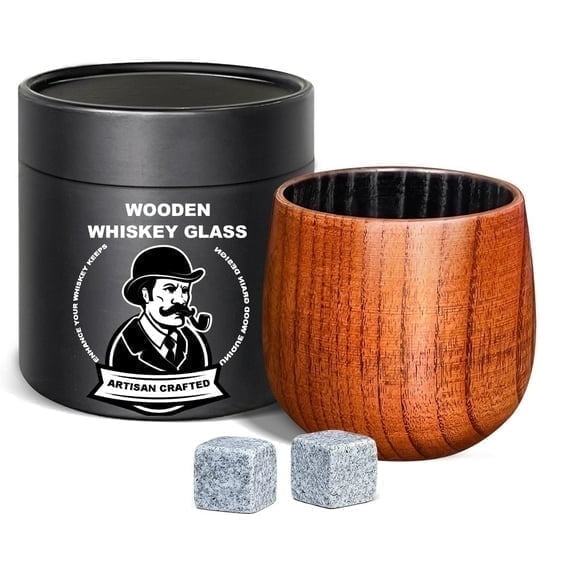 Charred Wooden Whiskey Glasses – 6 oz Bourbon Tumblers for Men with Burnt Interior – Old Fashioned Cocktail Cups – Gifts for Dad, Men, Brother, or Whiskey Lovers