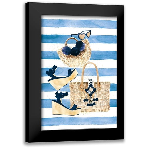Charro, Mercedes Lopez 11x14 Black Modern Framed Museum Art Print Titled - Beach Glam I Navy on Stripes
