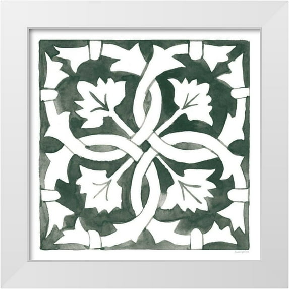 Charro, Mercedes Lopez 12x12 White Modern Wood Framed Museum Art Print Titled - Andalusian Tile III Pine Green