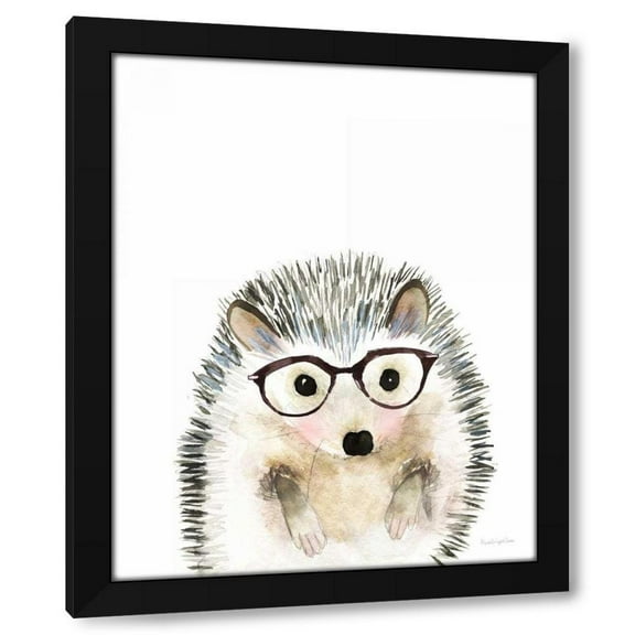 Mercedes Lopez Charro 12x14 Black Modern Wood Framed Wall Art Titled - Hedgehog in Glasses