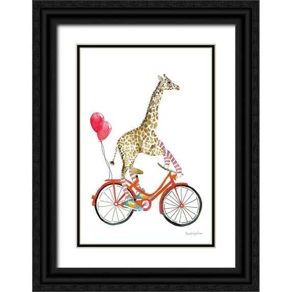 Charro, Mercedes Lopez 13x18 Black Ornate Wood Framed with Double Matting Museum Art Print Titled - Giraffe Joy Ride I