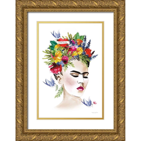 Charro, Mercedes Lopez 13x18 Gold Ornate Wood Framed with Double Matting Museum Art Print Titled - She is Frida