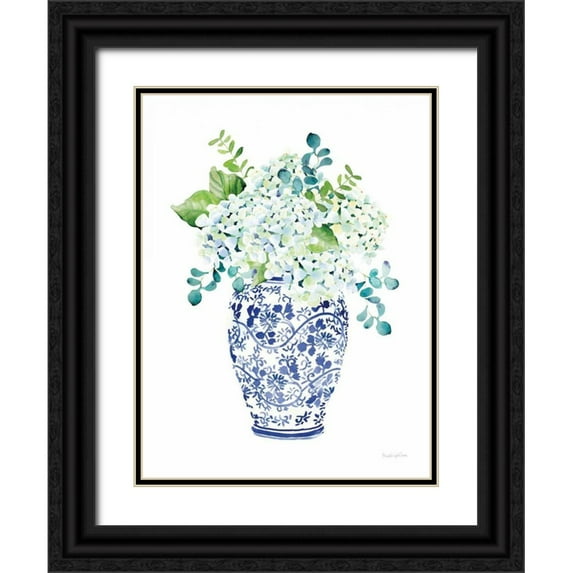 Charro, Mercedes Lopez 15x18 Black Ornate Wood Framed with Double Matting Museum Art Print Titled - Chinoiserie Hydrangea II