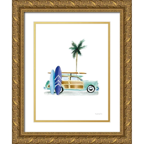 Charro, Mercedes Lopez 15x18 Gold Ornate Wood Framed with Double Matting Museum Art Print Titled - Surf Days I No Words Crop
