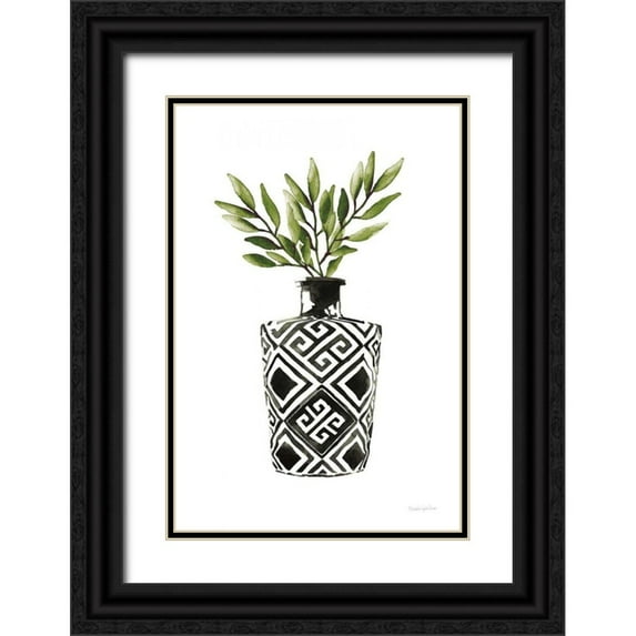 Charro, Mercedes Lopez 17x24 Black Ornate Wood Framed with Double Matting Museum Art Print Titled - Geometric Vases III Green