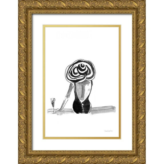 Charro, Mercedes Lopez 17x24 Gold Ornate Wood Framed with Double Matting Museum Art Print Titled - By the Pool