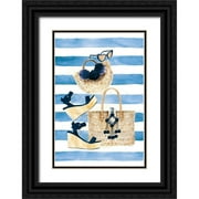 Charro, Mercedes Lopez 23x32 Black Ornate Wood Framed with Double Matting Museum Art Print Titled - Beach Glam I Navy on Stripes