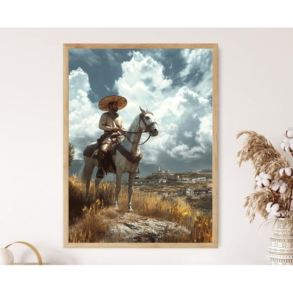 Charro On Horseback Art Jalisco Equestrian Tradition Poster , Poster Print Only
