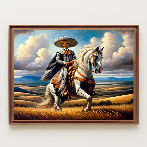 Charro On Horseback Wall Art Print, Mexican Cowboy Cultural Home Decor