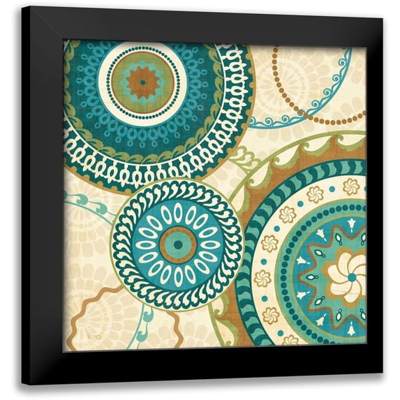 Charron, Veronique 12x12 Black Modern Framed Museum Art Print Titled - Owl Forest Suzani I