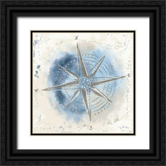 Charron, Veronique 12x12 Black Ornate Wood Framed with Double Matting Museum Art Print Titled - Explore the World II Blue Brown