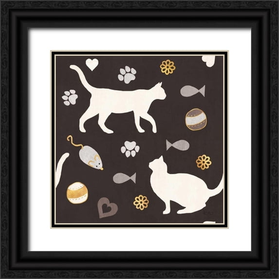 Charron, Veronique 12x12 Black Ornate Wood Framed with Double Matting Museum Art Print Titled - Otomi Cats Step 04B Neutral