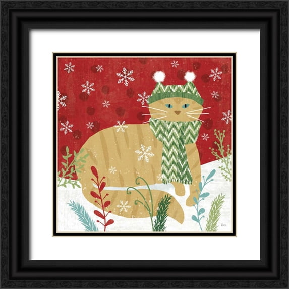 Charron, Veronique 12x12 Black Ornate Wood Framed with Double Matting Museum Art Print Titled - Purrfect Holiday III