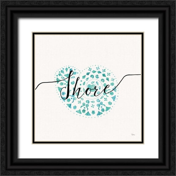 Charron, Veronique 12x12 Black Ornate Wood Framed with Double Matting Museum Art Print Titled - Sea Charms IV Teal