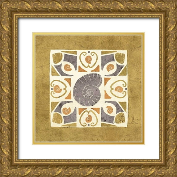 Charron, Veronique 12x12 Gold Ornate Wood Framed with Double Matting Museum Art Print Titled - Undersea Gold Tile IV