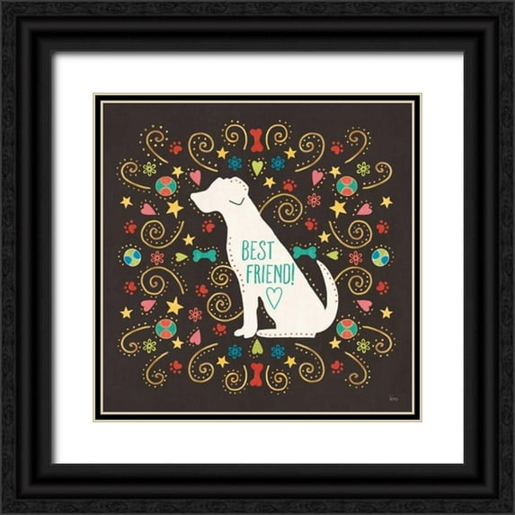 Charron, Veronique 15x15 Black Ornate Wood Framed with Double Matting Museum Art Print Titled - Otomi Dogs III Dark