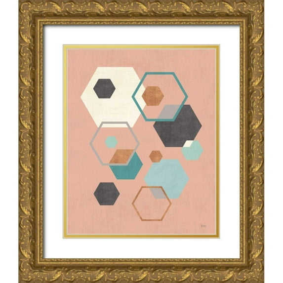 Charron, Veronique 15x18 Gold Ornate Wood Framed with Double Matting Museum Art Print Titled - Abstract Geo III Pink