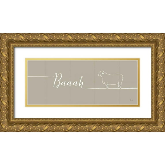 Charron, Veronique 18x10 Gold Ornate Wood Framed with Double Matting Museum Art Print Titled - Underlined Farm II Greige