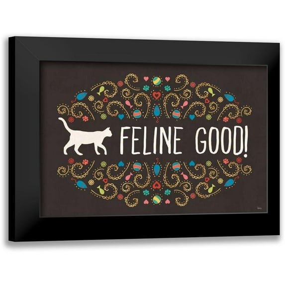 Charron, Veronique 18x13 Black Modern Framed Museum Art Print Titled - Otomi Cats I Dark