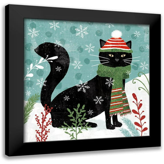 Charron, Veronique 20x20 Black Modern Framed Museum Art Print Titled - Purrfect Holiday II