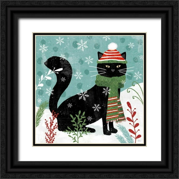 Charron, Veronique 20x20 Black Ornate Wood Framed with Double Matting Museum Art Print Titled - Purrfect Holiday II