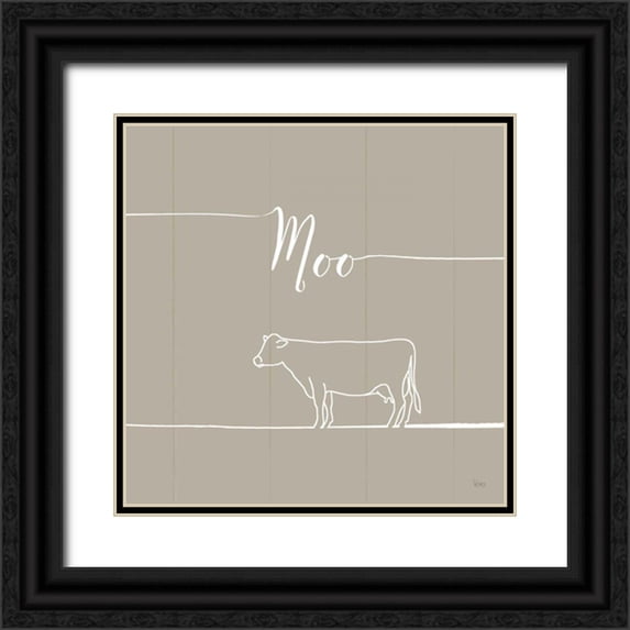 Charron, Veronique 20x20 Black Ornate Wood Framed with Double Matting Museum Art Print Titled - Underlined Farm VII Greige