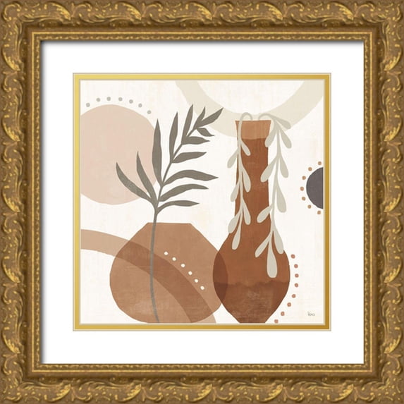 Charron, Veronique 20x20 Gold Ornate Wood Framed with Double Matting Museum Art Print Titled - Botanical Form II Neutral