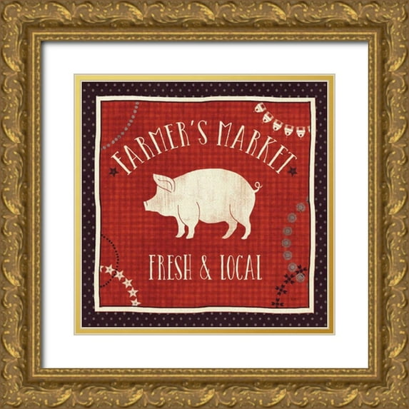 Charron, Veronique 20x20 Gold Ornate Wood Framed with Double Matting Museum Art Print Titled - Little Red Farm II