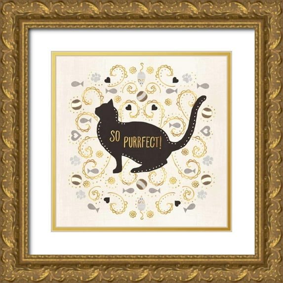 Charron, Veronique 20x20 Gold Ornate Wood Framed with Double Matting Museum Art Print Titled - Otomi Cats III Neutral