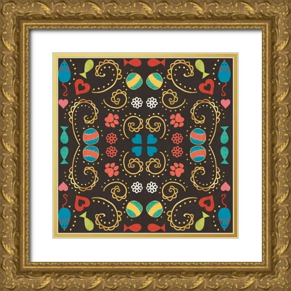 Charron, Veronique 20x20 Gold Ornate Wood Framed with Double Matting Museum Art Print Titled - Otomi Cats Step 01B