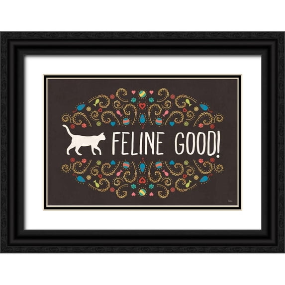 Charron, Veronique 24x17 Black Ornate Wood Framed with Double Matting Museum Art Print Titled - Otomi Cats I Dark