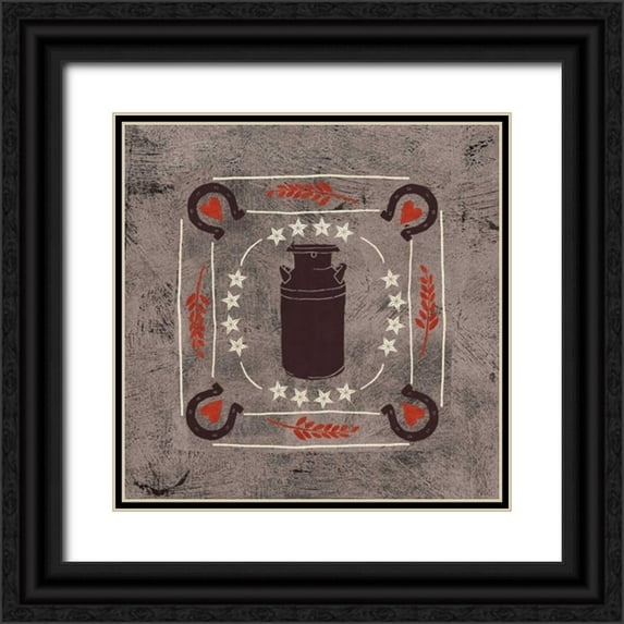Charron, Veronique 26x26 Black Ornate Wood Framed with Double Matting Museum Art Print Titled - Little Red Farm Tile II