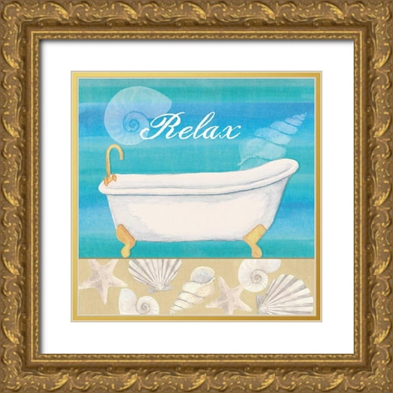 Charron, Veronique 26x26 Gold Ornate Wood Framed with Double Matting Museum Art Print Titled - Seashells Bath I