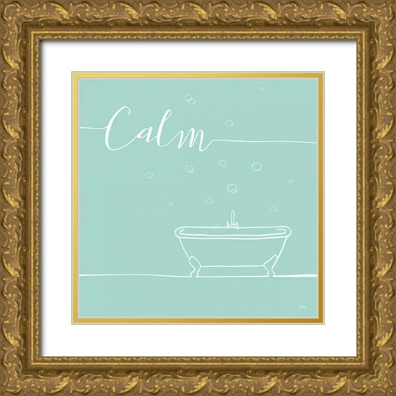 Charron, Veronique 26x26 Gold Ornate Wood Framed with Double Matting Museum Art Print Titled - Underline Bath VI Teal