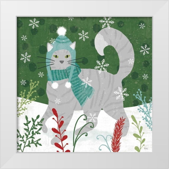 Charron, Veronique 26x26 White Modern Wood Framed Museum Art Print Titled - Purrfect Holiday V