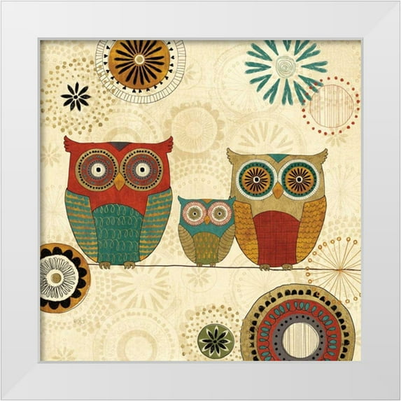 Charron, Veronique 26x26 White Modern Wood Framed Museum Art Print Titled - Spice Road Owls I